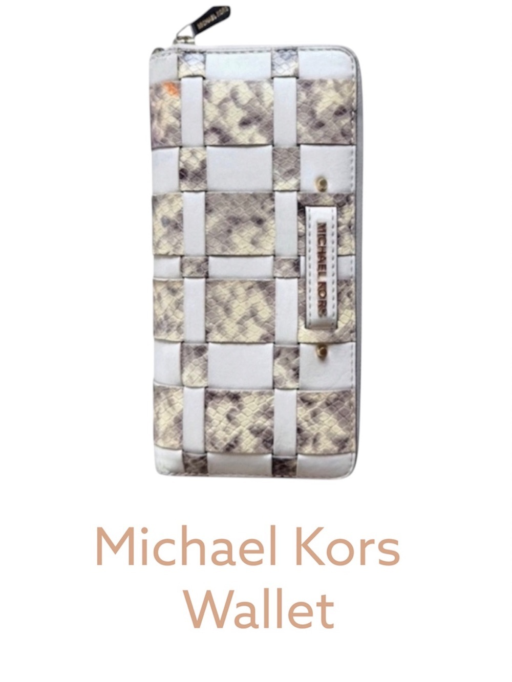 Michael Kors Vivian zip leather wallet snake skin print woven large wallet 4x8.5